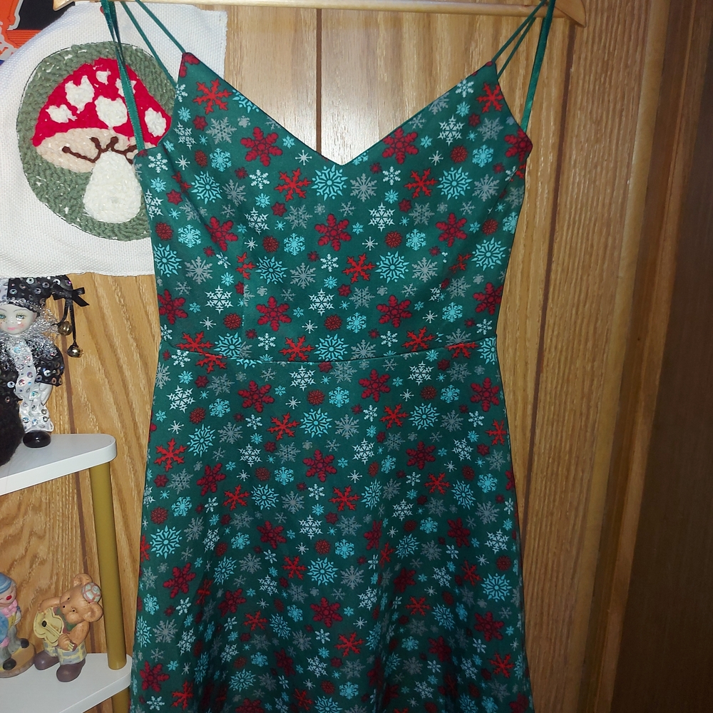 Green and Red Snowflake Dress